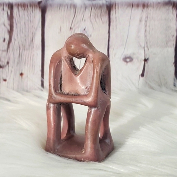 Vintage 90s Soapstone Sculpted Couple Wedding Marriage Newlywed Pink Figurine 4" - Picture 7 of 14